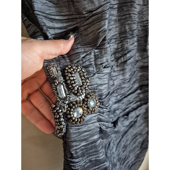 Calvin Klein Gray Textured Sleeveless Dress With Beaded Embellishment Size 14 - Picture 3 of 6